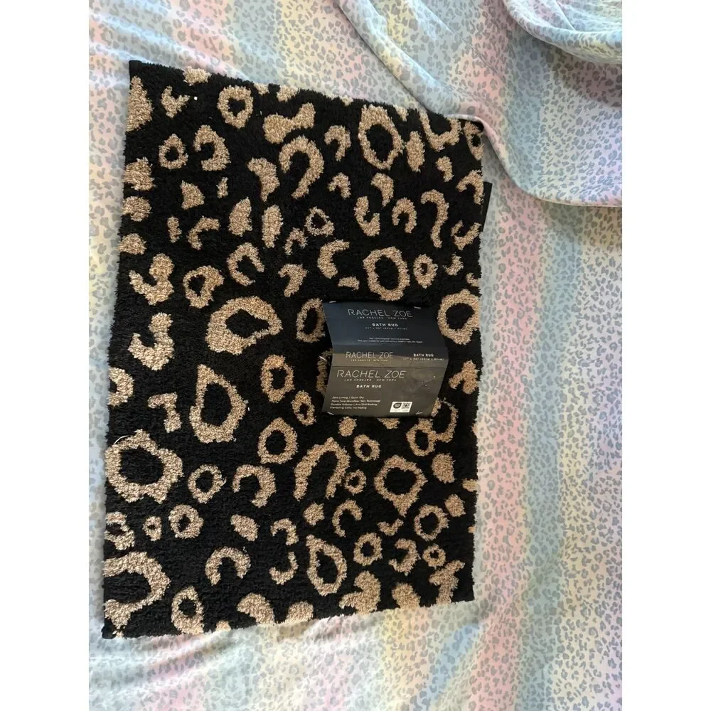 Rachel Zoe Leopard Animal Print Bath Rug Black Tan 17x24 NWT